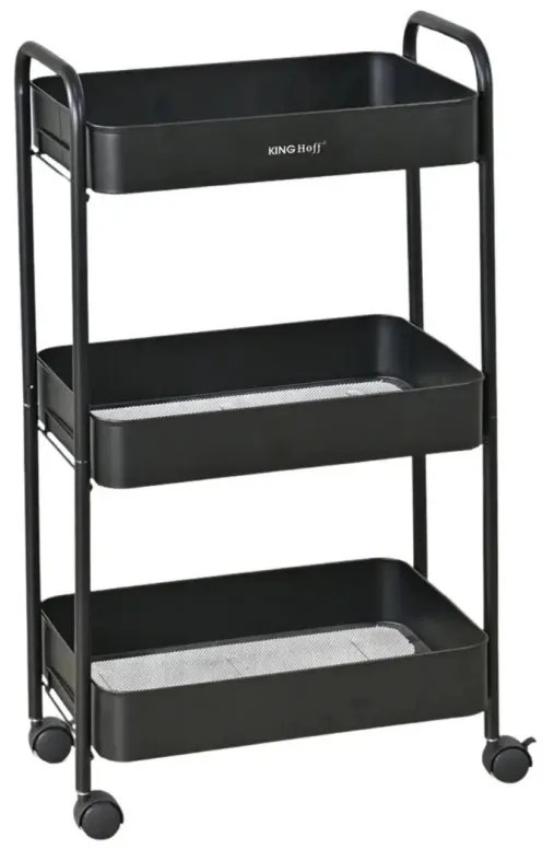 Kinghoff KH 1941 raft mobil, 3 niveluri, 4 roți pivotante 360 grade, negru