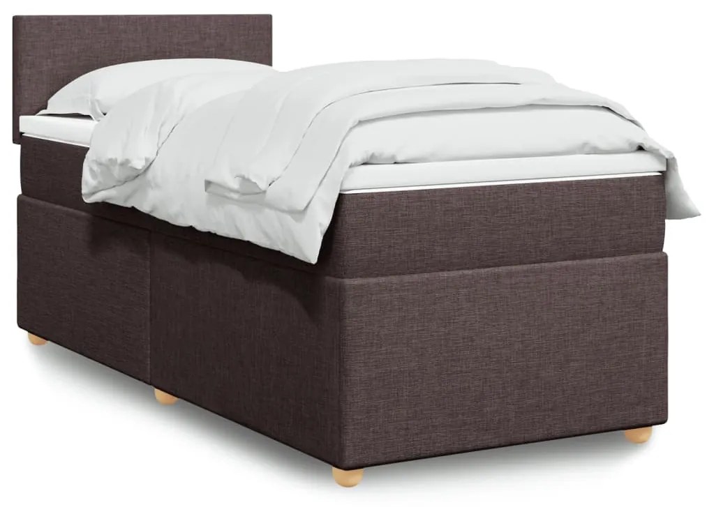 3288831 vidaXL Pat box spring cu saltea, maro închis, 90x190 cm, textil