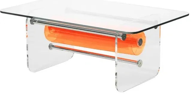 Masuta Cafea Terasa colectie KUUMO MW, perna portocalie, laterale si blat PMMA, transparente