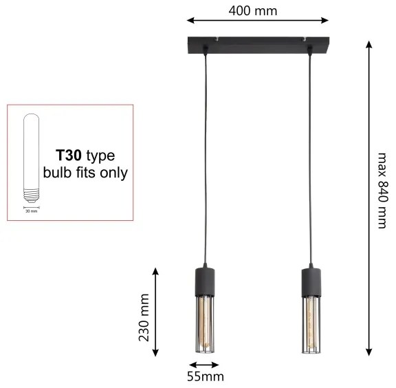 Lustră pe cablu MELODY 2xE27/15W/230V negru