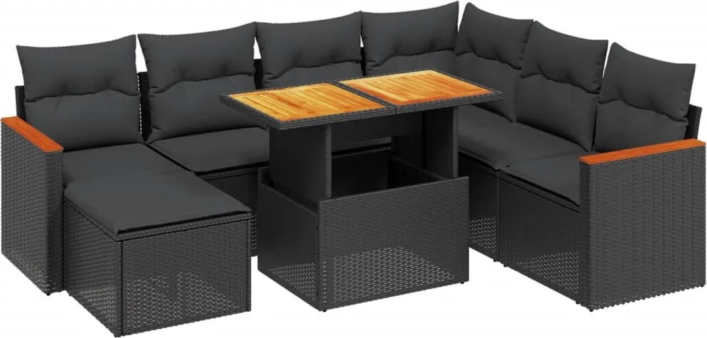 vidaXL Set mobilier de grădină cu perne, 8 piese, negru, poliratan