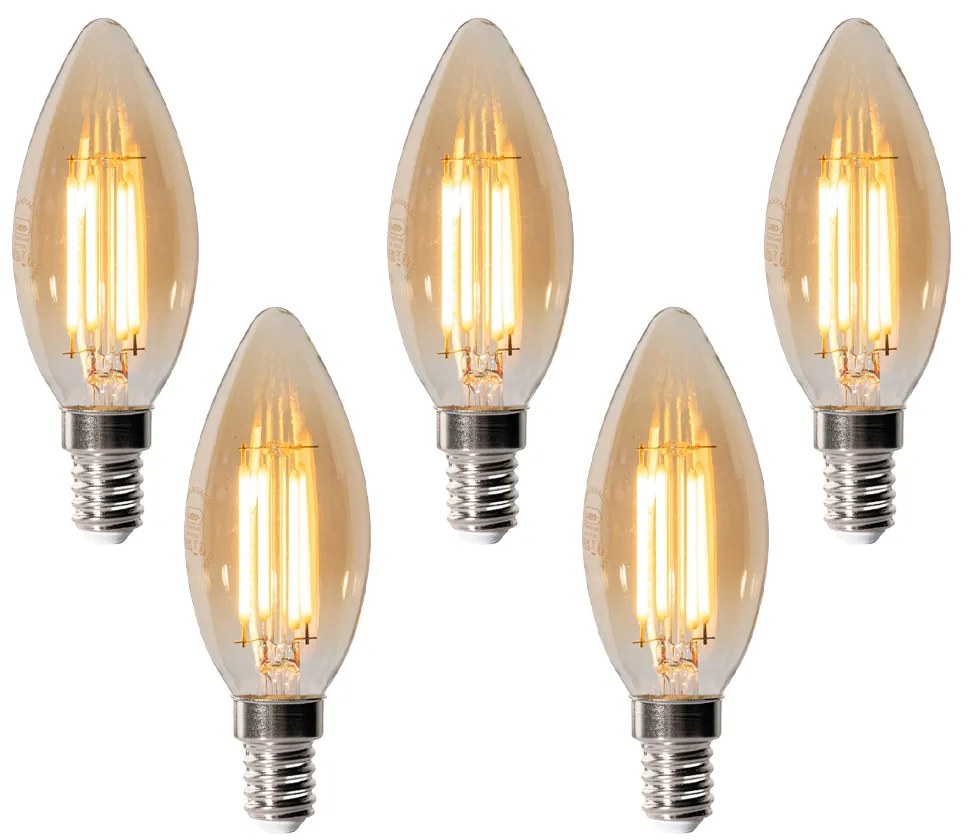 Set van 5 E14 dimbare LED lampen B35 goud 4W 450 lm 2200K