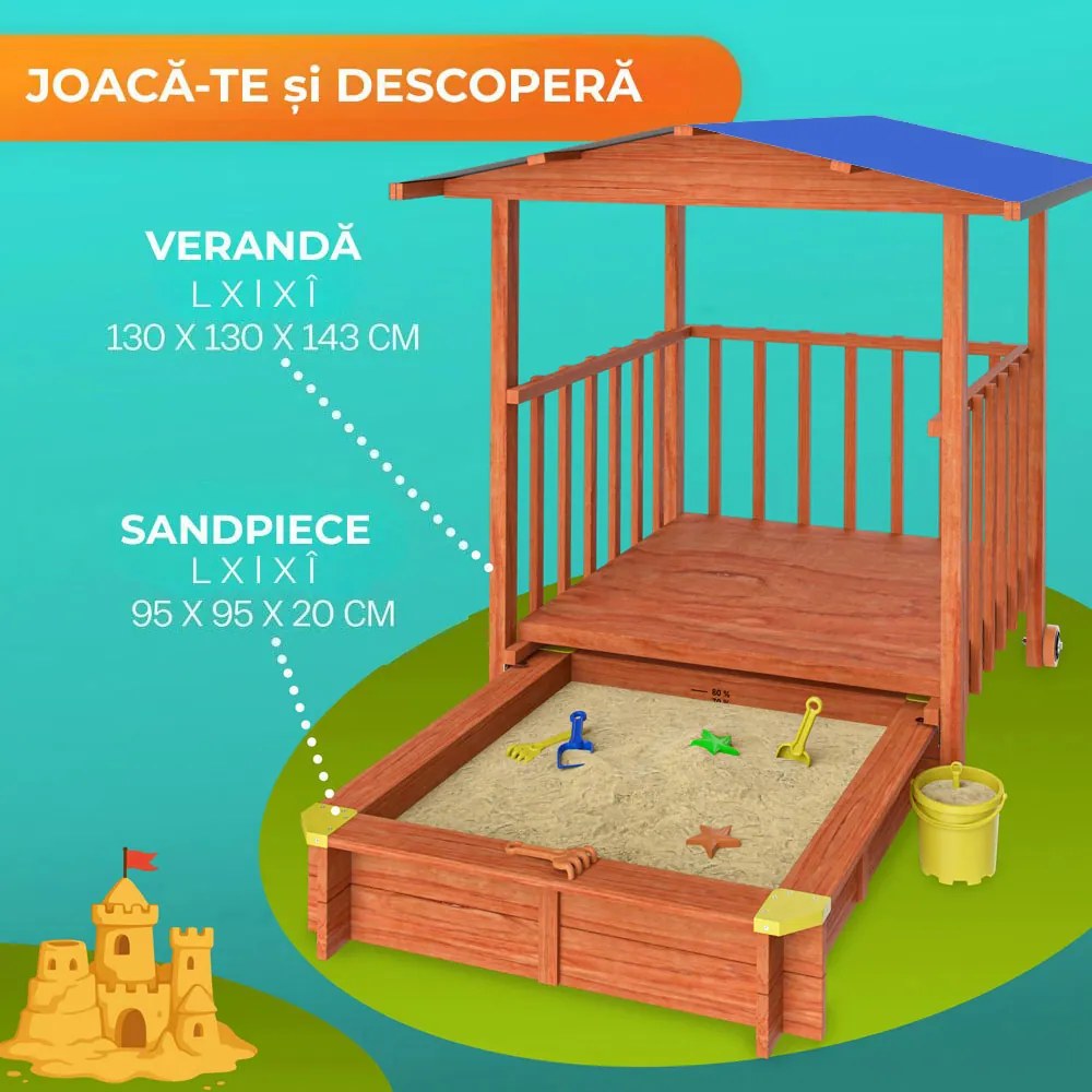 Groapa cu nisip cu verandă SUNNY, 130x130x143cm, maro/albastră Jurhan