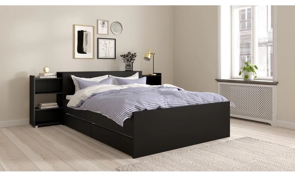 Pat matrimonial negru 160x200 cm Naia – Tvilum