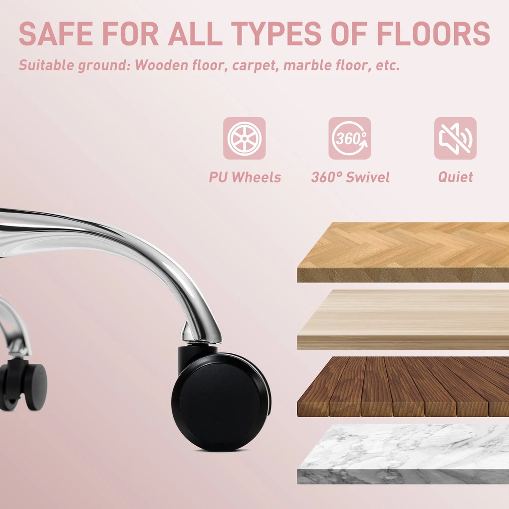 HOMCOM Scaun de birou ergonomic cu brațe reglabile, suport pentru picioare și tetieră, roz | Aosom Romania