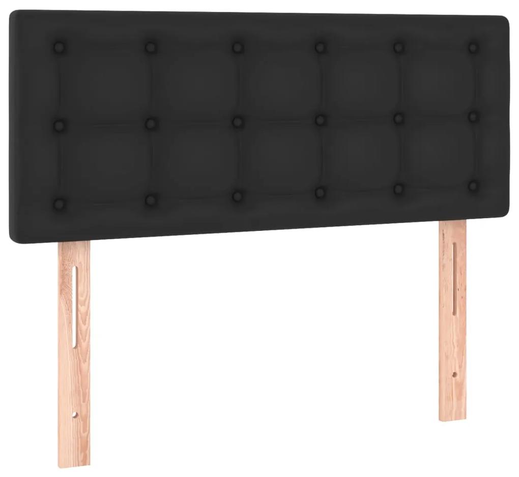 Pat box spring cu saltea, negru, 100x200 cm, piele ecologica Negru, 100 x 200 cm, Nasturi de tapiterie