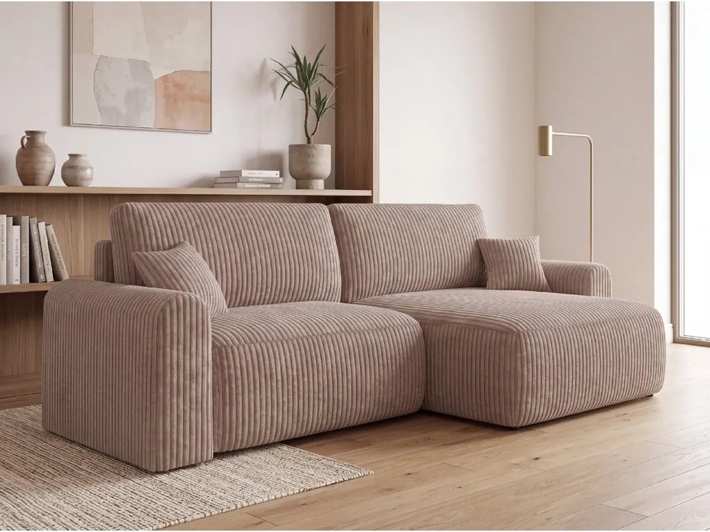 Canapea extensibila modulara in forma de L NORDEN TILIA 250x140 cm, maro deschis