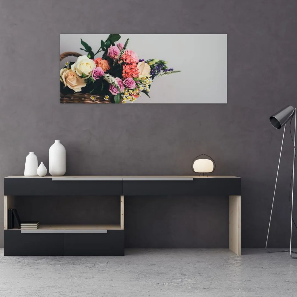 Tablou cu coș și flori (120x50 cm), în 40 de alte dimensiuni noi