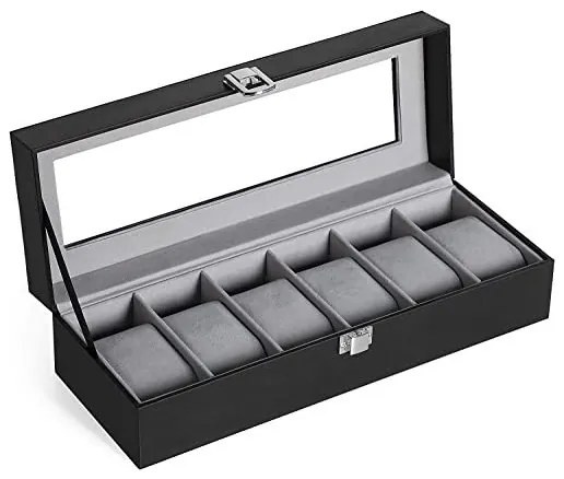 Cutie pentru ceasuri, Songmics, capacitate 6, JWB06BK, Gri