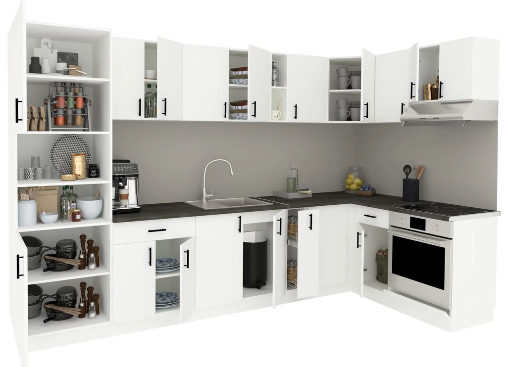 Set Bucatarie Colt Karo haaus V35, Alb, Blat Thermo 28 mm, L 280 x 220 cm