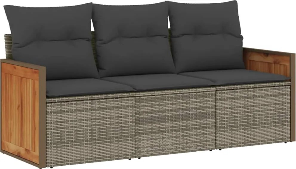 vidaXL Set canapea de grădină cu perne, 3 piese, gri, poliratan