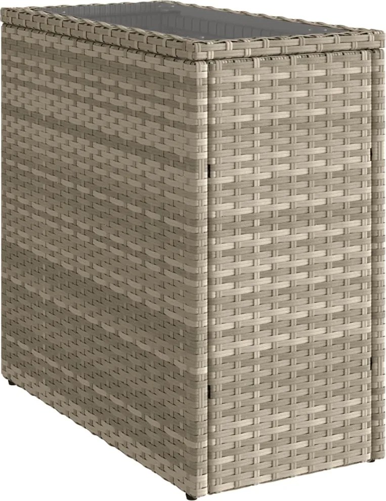 vidaXL Masă laterală grădină, blat sticlă, gri 58x27,5x55 cm poliratan
