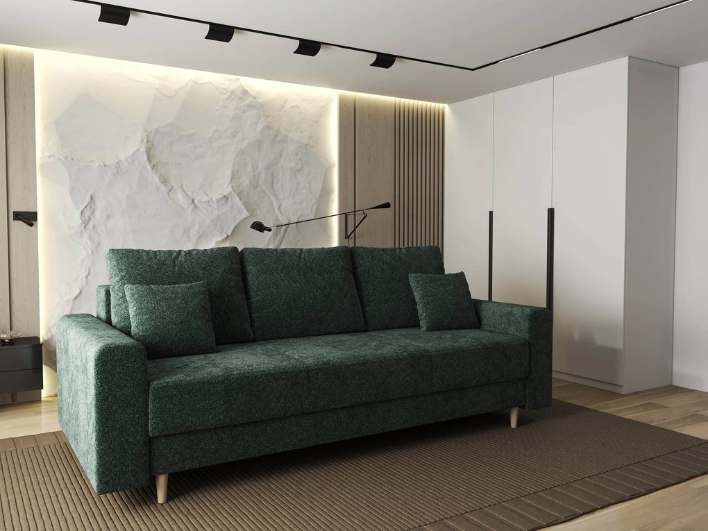 Canapea extensibilă dumonde cu ladă de depozitare si sezut confortabil din spuma high-density, Kronos Euphoria Verde 210x100 cm