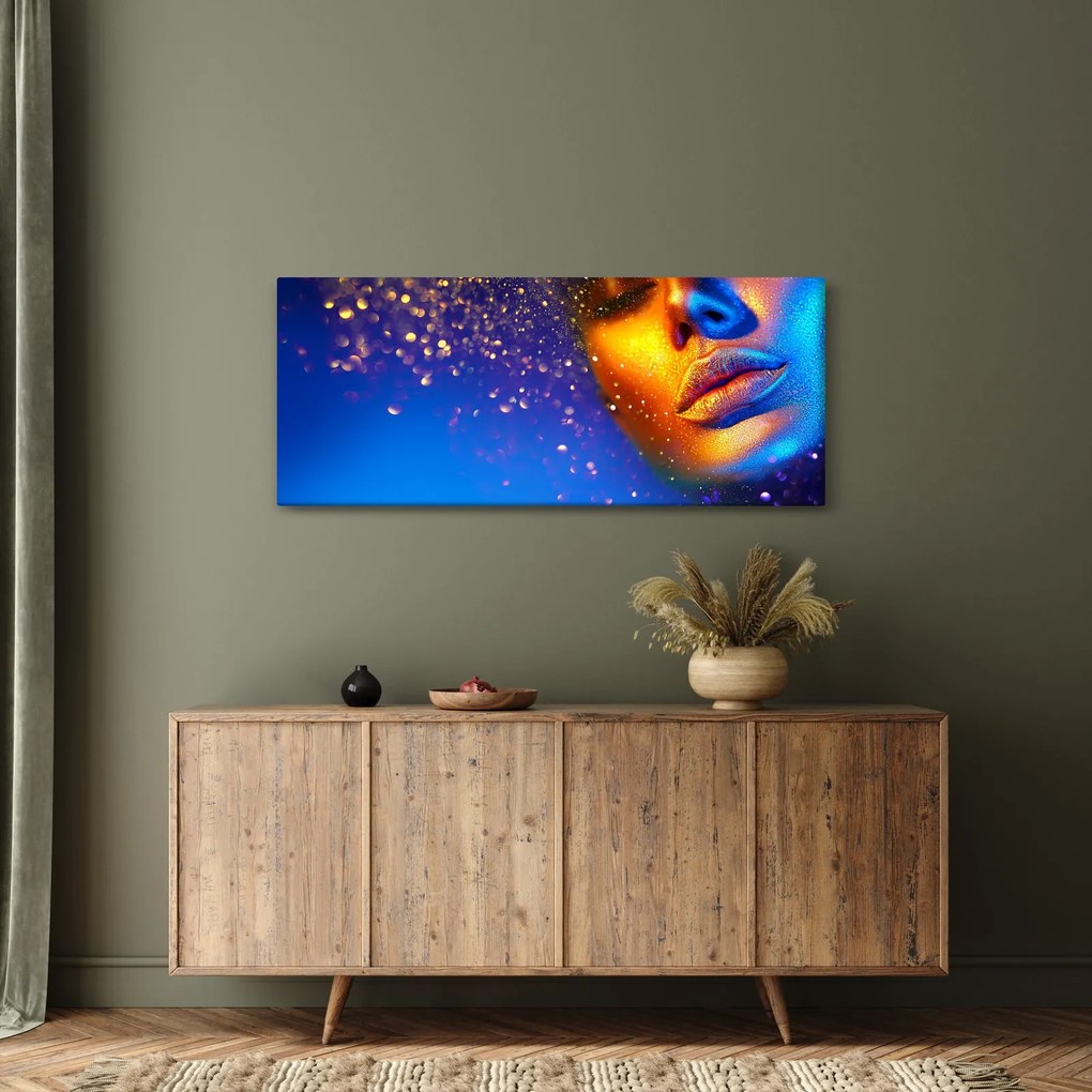Tablou - Body art, combinație auriu-albastru (120x50 cm)