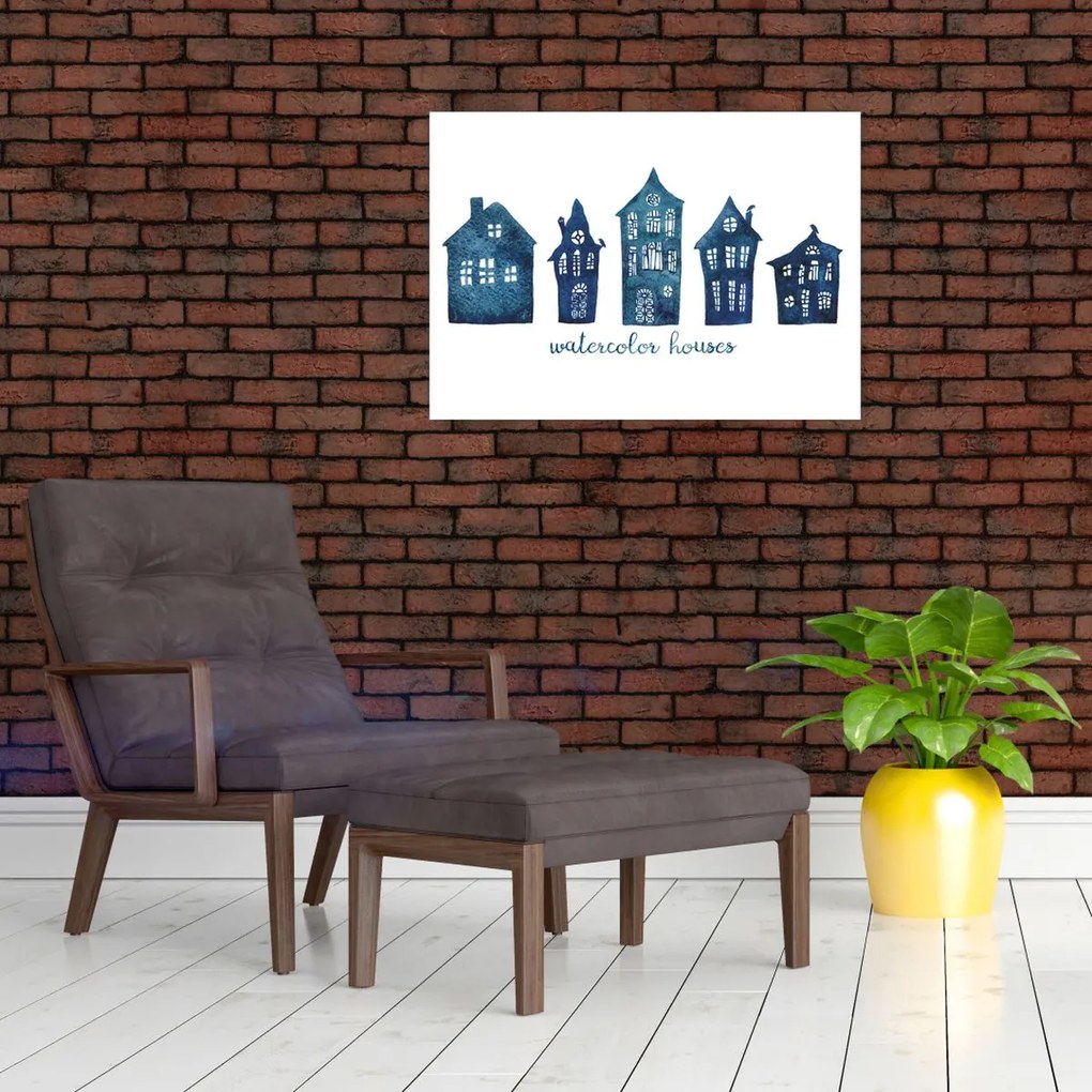 Tablou - Case de acuarelă albastru (70x50 cm)