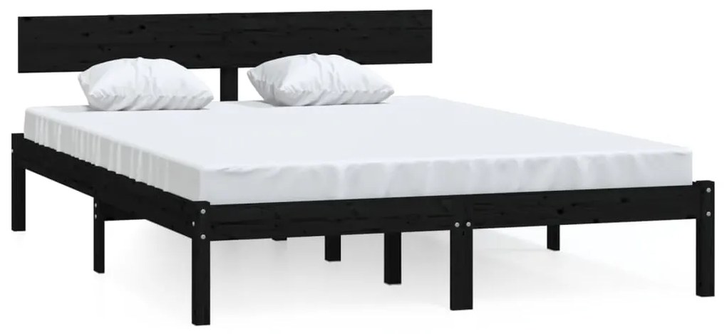Cadru de pat UK dublu, negru, 135x190 cm, lemn masiv de pin Negru, 135 x 190 cm