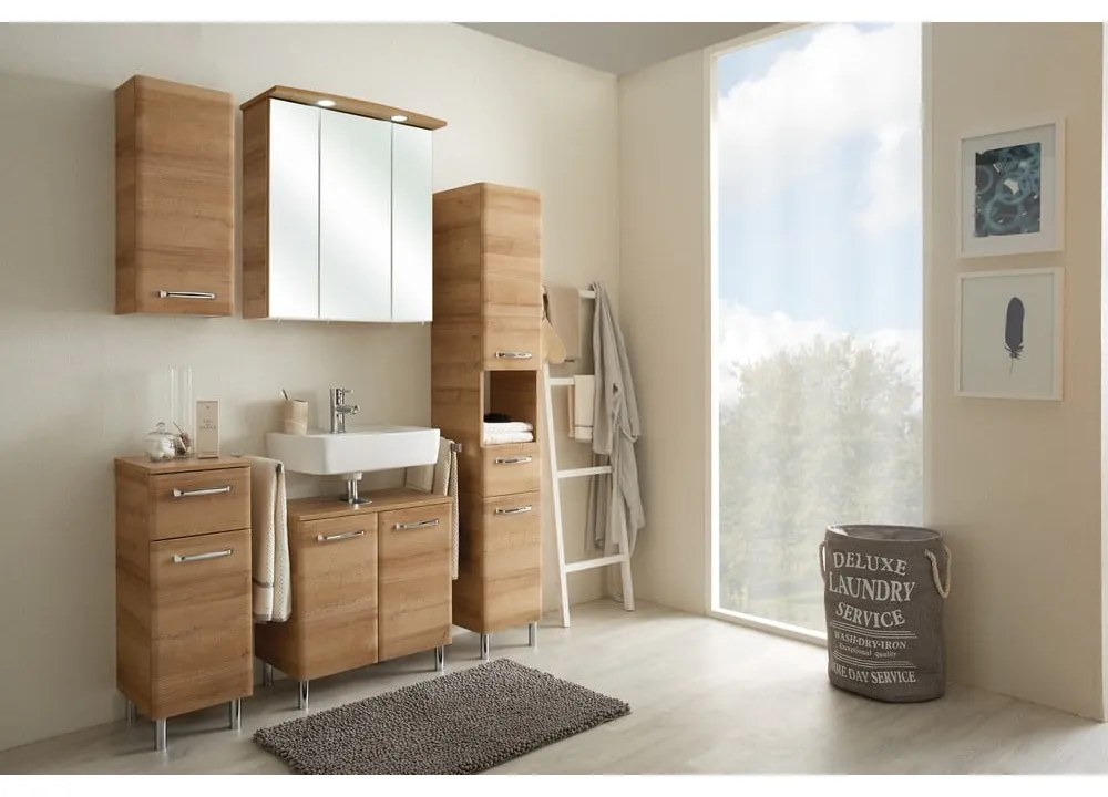 Dulap fără chiuvetă în culoare naturală suspendat cu aspect de lemn de stejar 53x60 cm Quickset 318 – Pelipal