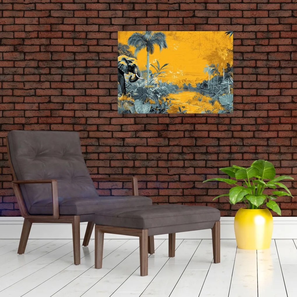 Tablou pe sticlă - Elefant în natură (70x50 cm)