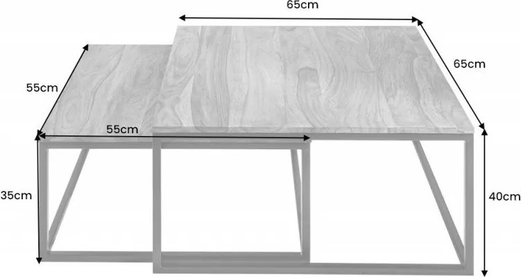 Set de 2 masute design industrial Elements Sheesham