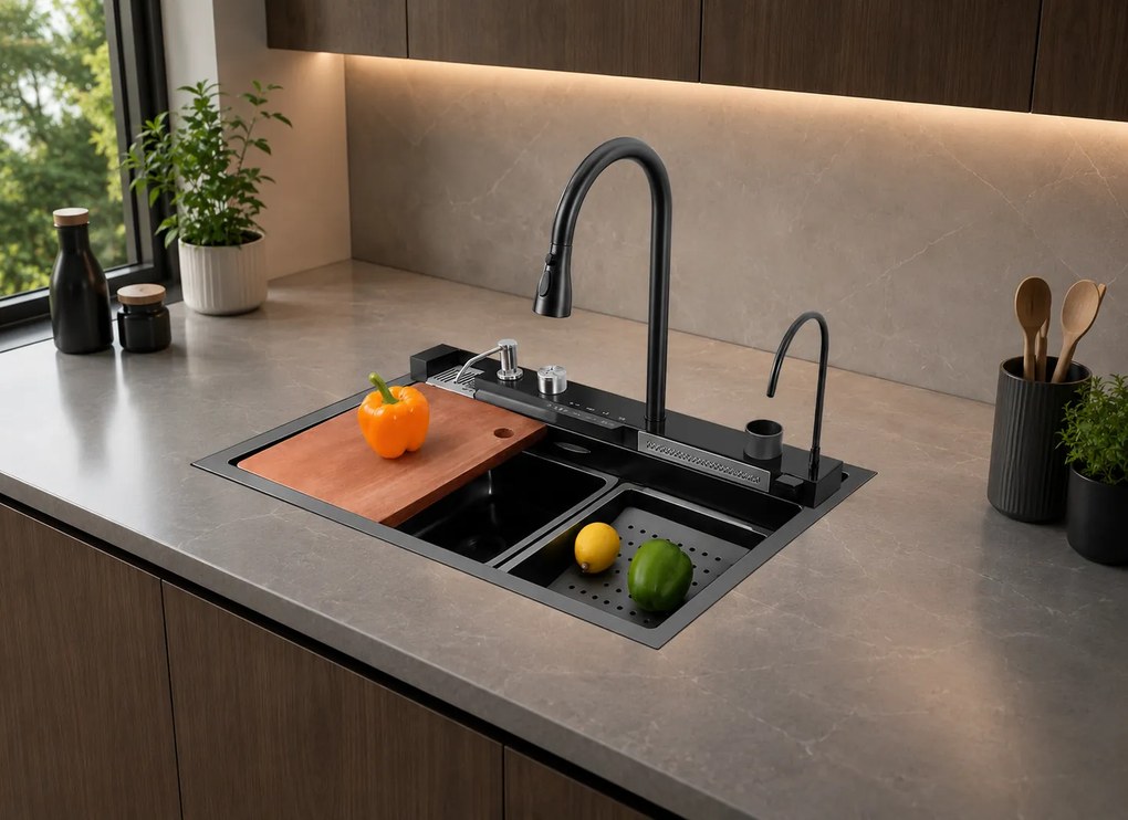 Set chiuveta multifunctionala Smart, 75x45 cm, Negru grafit