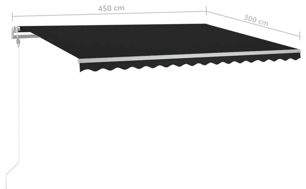Copertina retractabila manual, cu stalpi, antracit, 4,5x3 m Antracit, 4.5 x 3 m