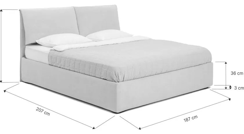 Pat matrimonial albastru tapițat cu spațiu de depozitare cu somieră 180x200 cm Thessa Pillow – Bonami Selection