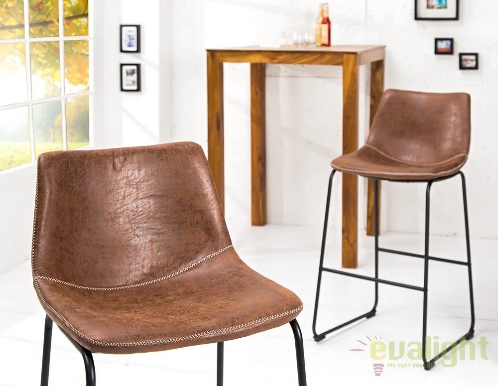 Set 2 scaune de bar cu tapiterie din microfibra Django maro vintage