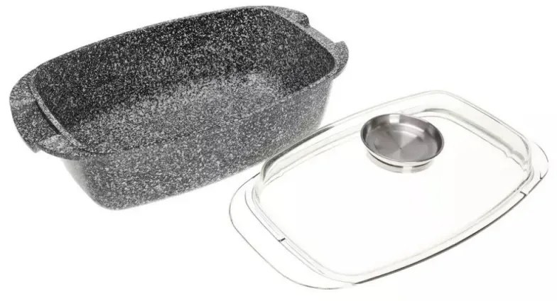 Tava pentru copt tip roaster Klausberg KB 7365, 4.5 L, Capac din sticla, Finisaj marmura, Inductie, Gri