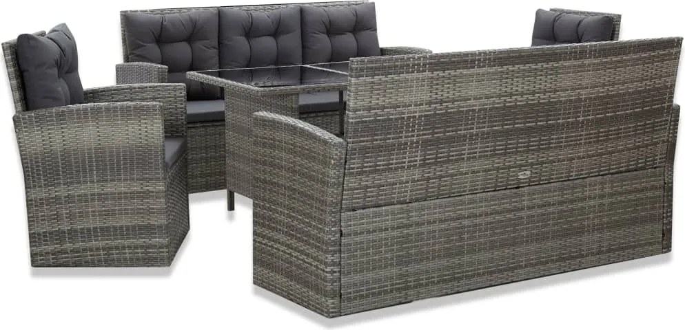 vidaXL Set mobilier de exterior cu perne, 5 piese, gri, poliratan