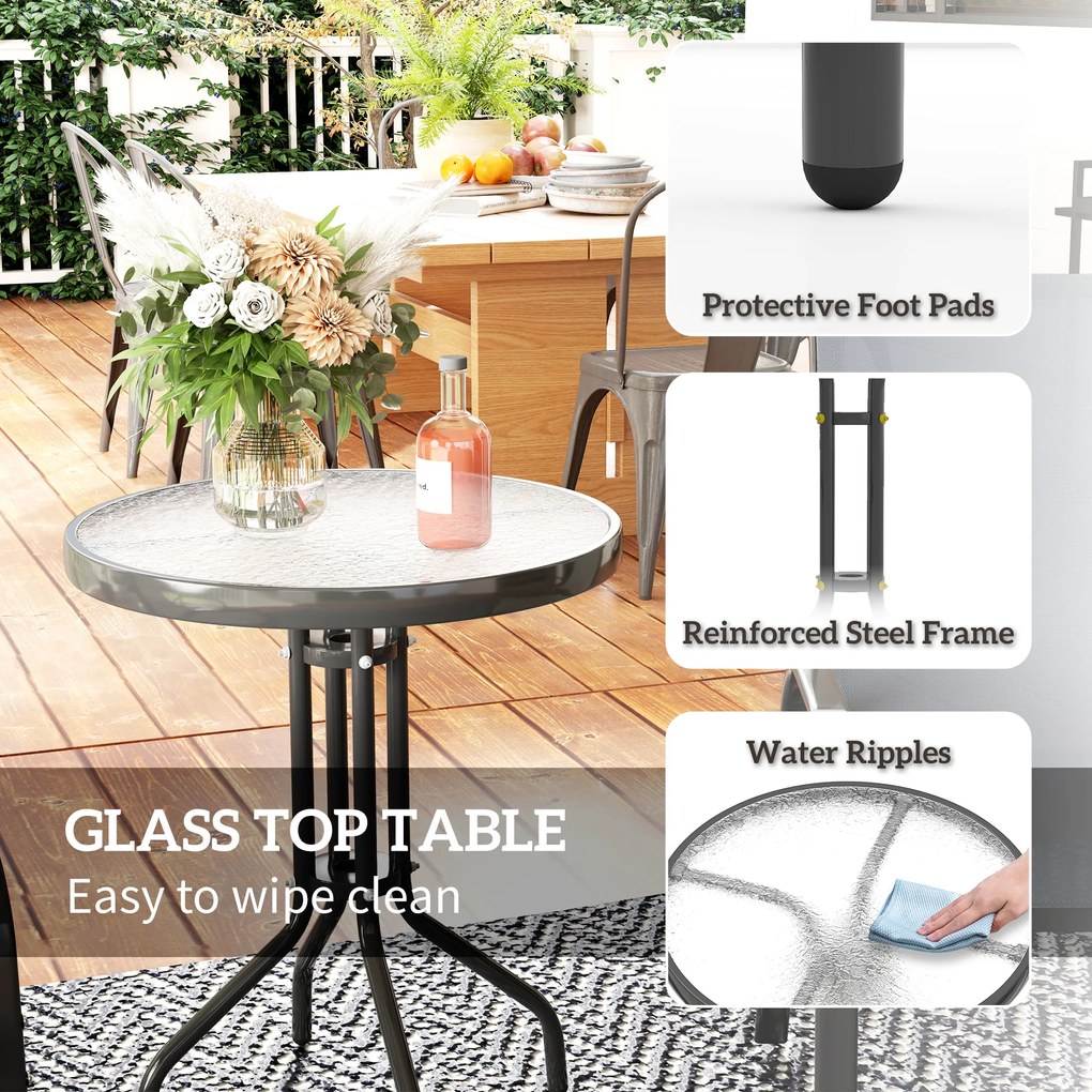 Outsunny Set Mobilier de Grădină din 3 Piese cu Scaune Suprapozabile și Masă din Sticlă, 54x71x93 cm, Gri Închis | Aosom Romania