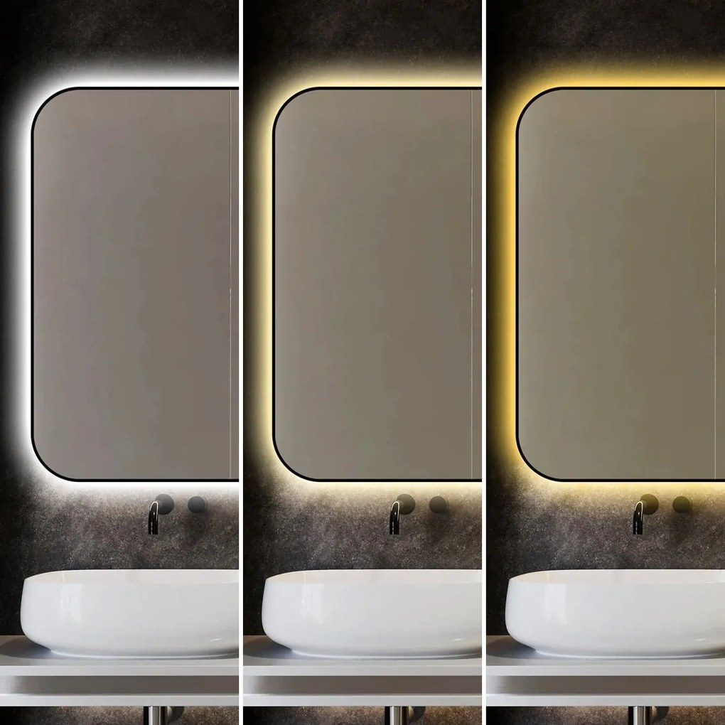 🪞 Oglindă LED cu Touch și Funcție Dezaburire – Ramă Negru, 120x80 cm, Model J187-12080 Smack