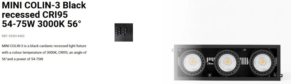 Spot LED incastrabil MINI COLIN-3 Black recessed CRI95 54-75W 3000K 56°