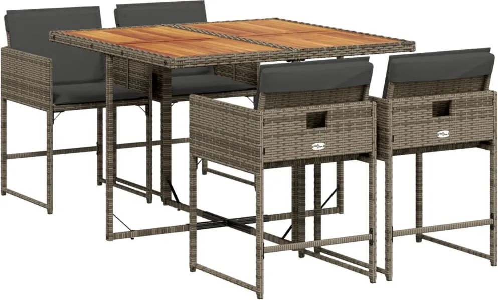 vidaXL Set mobilier de grădină cu perne, 5 piese, gri, poliratan