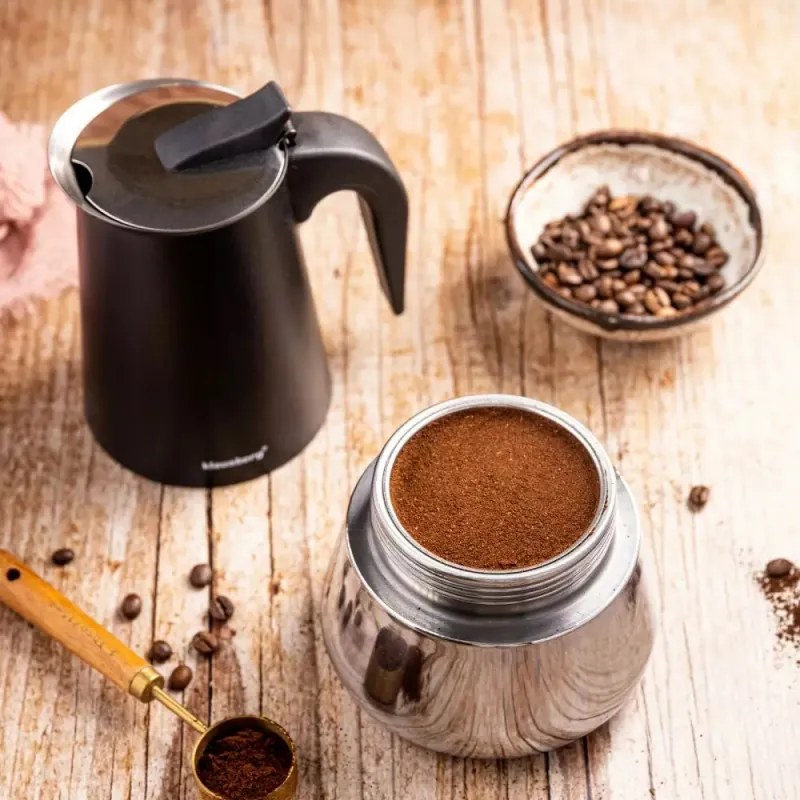 Cafetiera moka Klausberg KB 7847, 12 cesti, 600 ml, Otel inoxidabil, Inductie, Negru/Inox