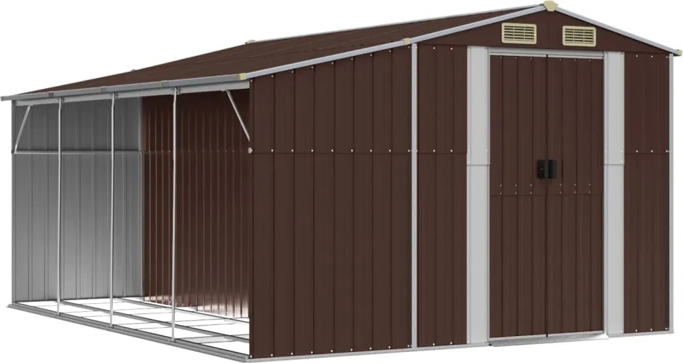 vidaXL Șopron de grădină, maro, 277x365,5x179 cm, oțel zincat