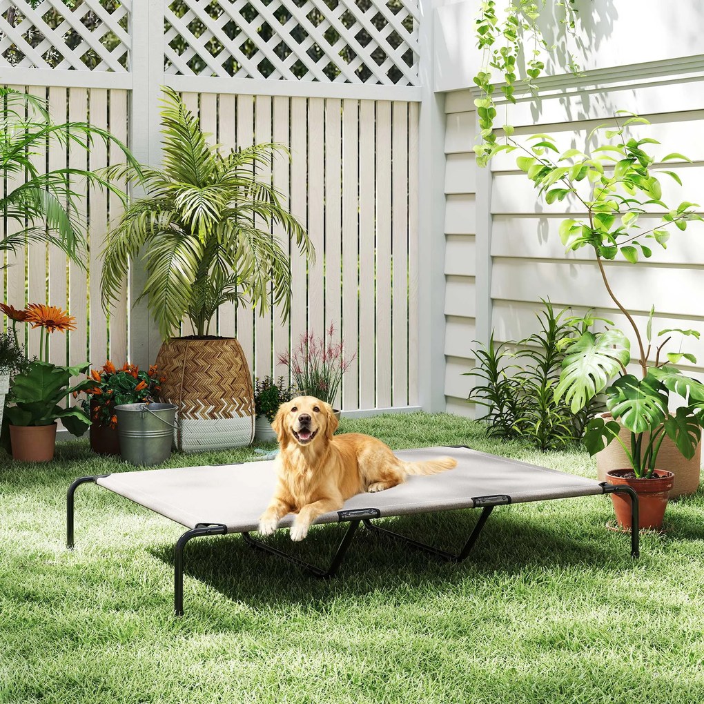 PawHut Pat Ridicat pentru Câini de Talie Mare, Portabil, cu Cadru din Oțel și Plasă Respirabilă, Ușor de Asamblat, Bej, 152x94x23 cm | Aosom Romania