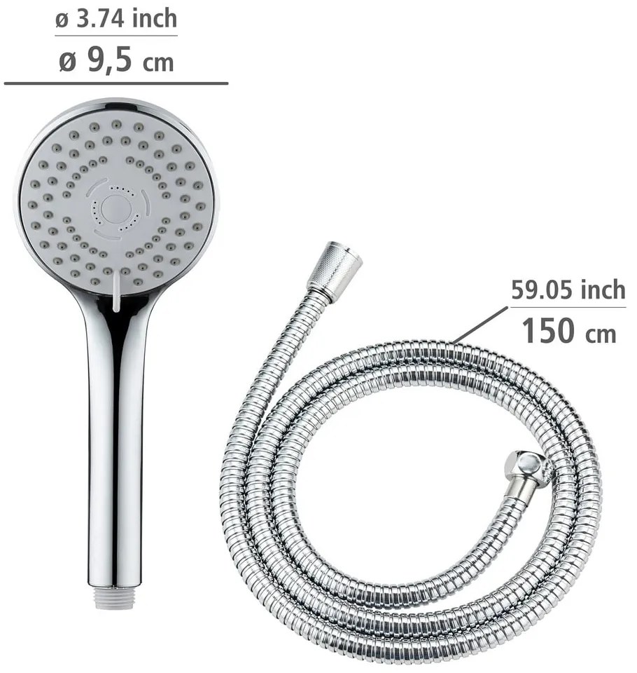 Cap de duș cu furtun argintiu lucios Basic Line – Wenko