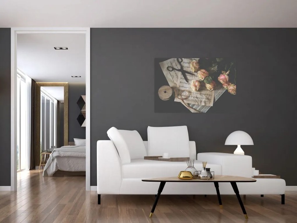 Tablou cu note muzicale și trandafiri (90x60 cm)