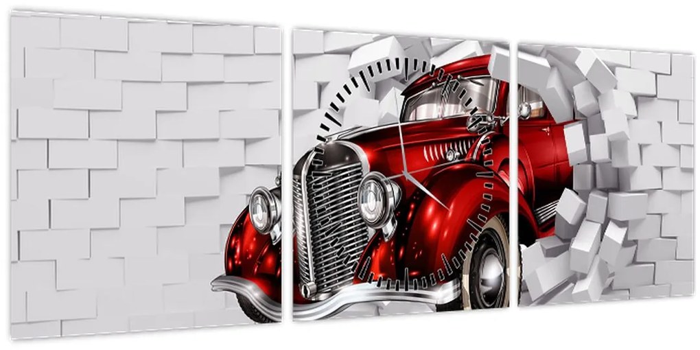 Tablou - Mașină roșie (cu ceas) (90x30 cm)