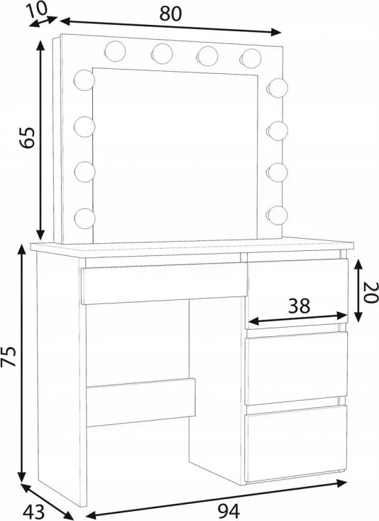 Masuta machiaj cu Oglinda LED si 4 Sertare pentru Cosmetice, Negru, masuta cosmetica, vanity - SEN505