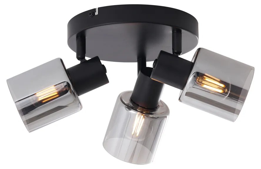 Plafonieră modernă neagră cu sticlă fumurie rotundă cu 3 lumini - Cilin