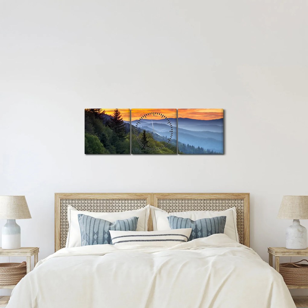Tablou - răsărit de soare (cu ceas) (90x30 cm)
