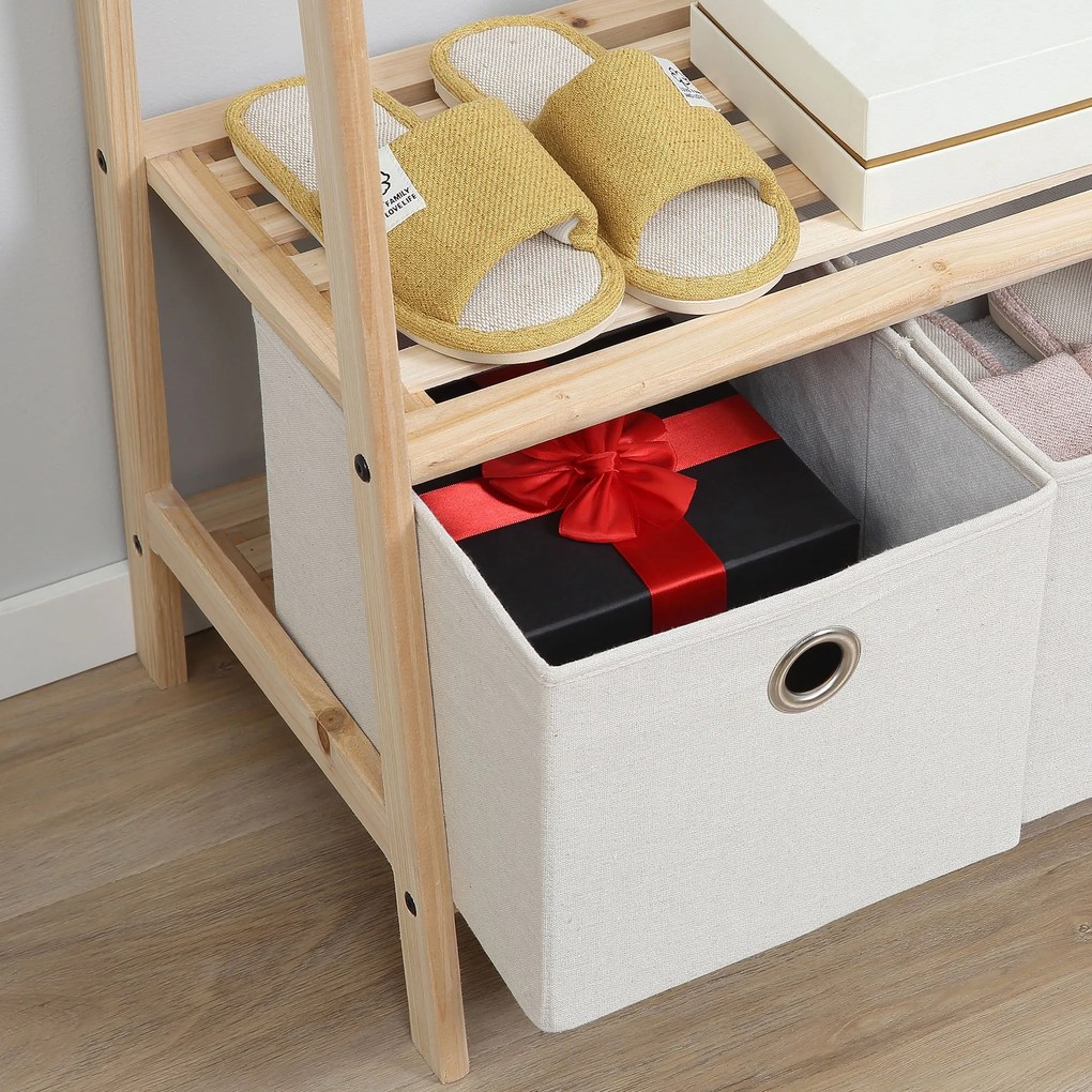 HOMCOM Cuier Hol, cu Rafturi, Design Natural din Lemn, 58x36x168 cm | Aosom Romania