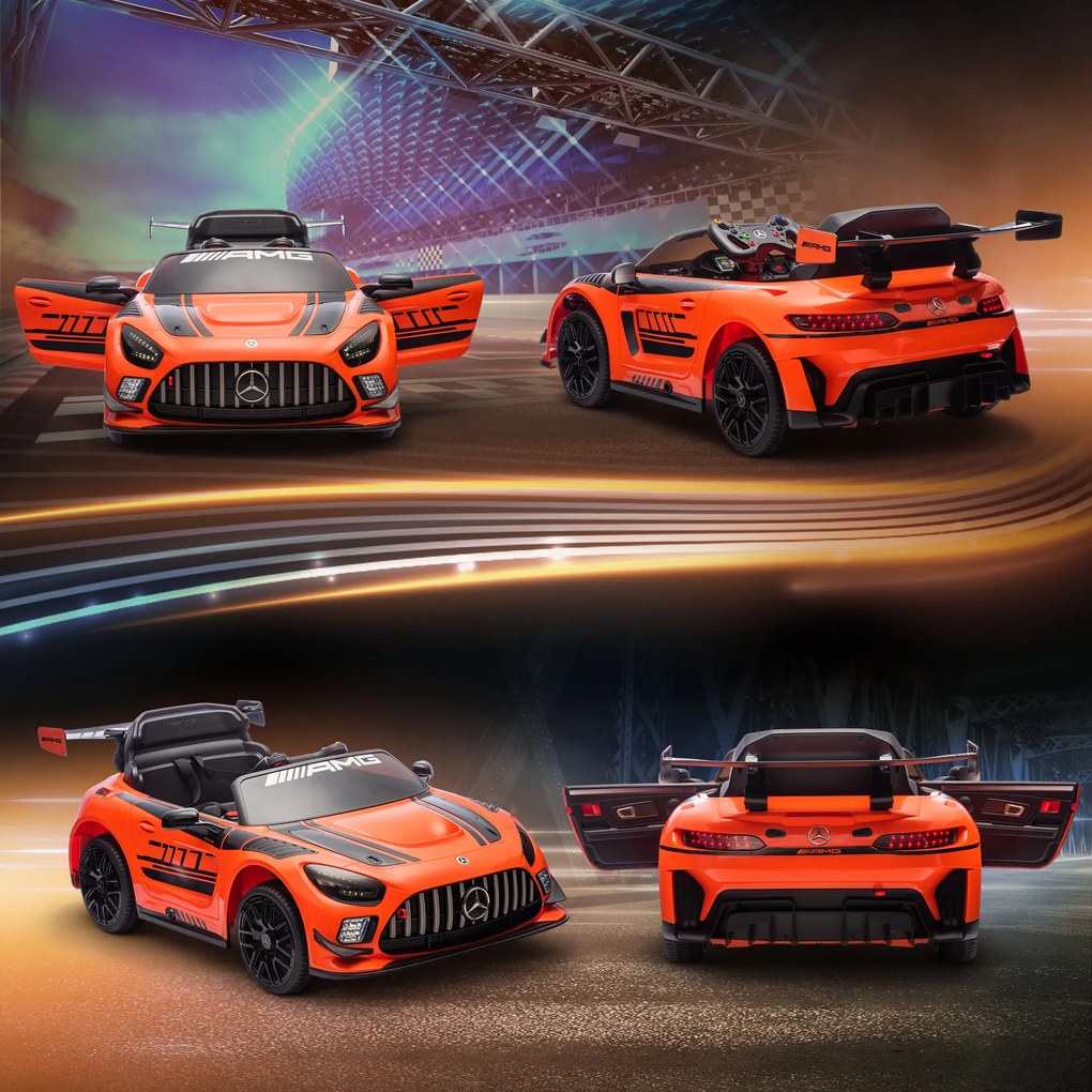 AIYAPLAY Mașină Electrică Copii 3-8 Ani Mercedes-AMG 12V cu Telecomandă, Lumini LED, Roți de Transport, Portocaliu | Aosom Romania