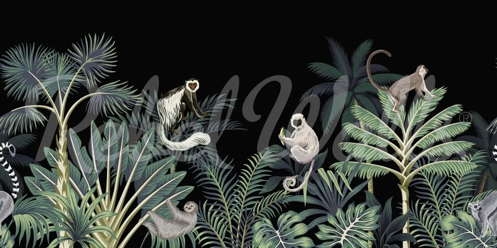 Fototapet, Jungle Monkeys, Black, Rebel Walls
