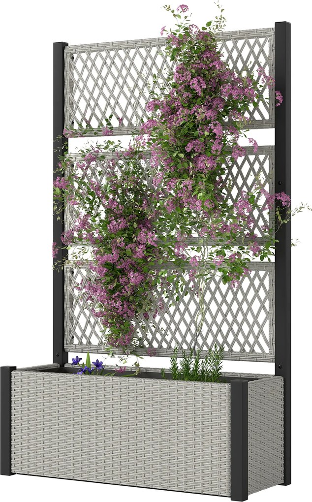 Outsunny Jardinieră înaltă cu spalier în aspect ratan, jardiniere cu suport pentru plante cățărătoare 90 x 35 x 148cm Gri | Aosom Romania