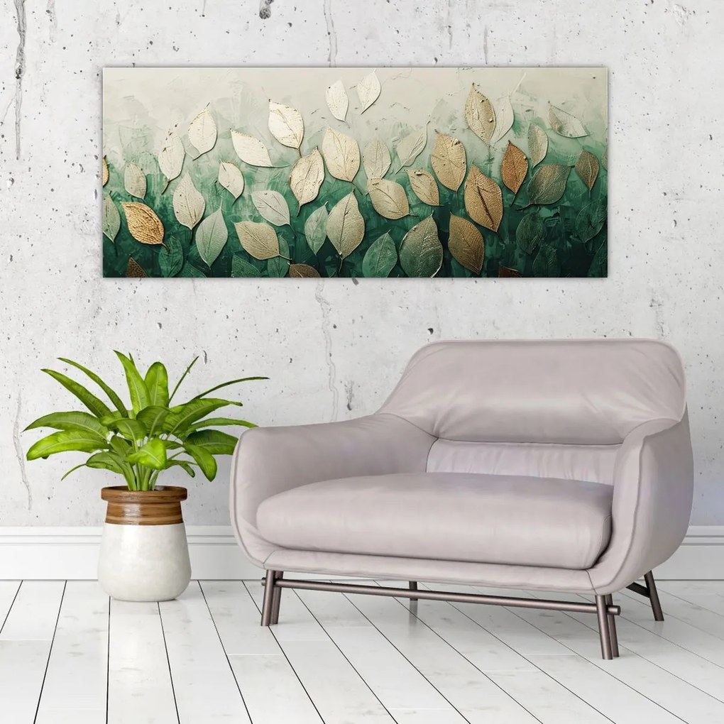 Tablou - Frunze verzi-aurii (120x50 cm)