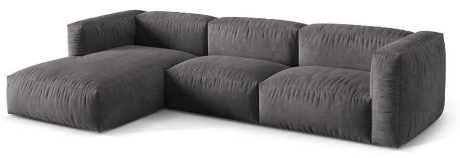 Colțar modular gri cu tapițerie din catifea (cu colț pe partea stângă/cu șezlong) Martina – Micadoni