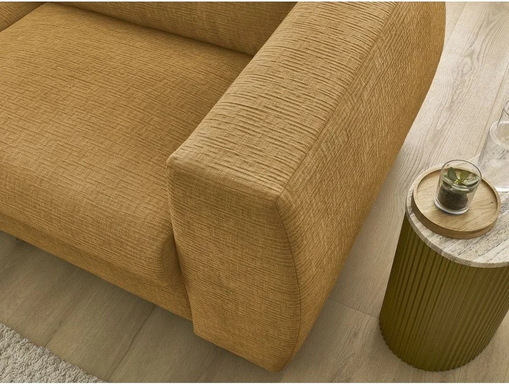 Canapea galben-muștar pentru dormitul zilnic/extensibilă cu tapițerie din chenille 240 cm Hugo – Bobochic Paris