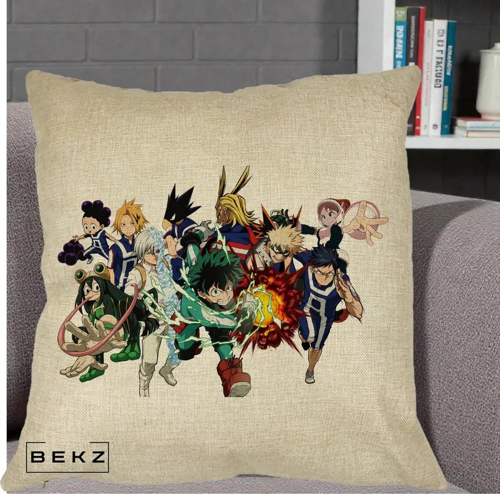 Perna Personalizata My Hero Academia Clasa 1-A Complet, 40x40 cm, Crem, Husa Detasabila, Perna Inclusa, BEKZ®